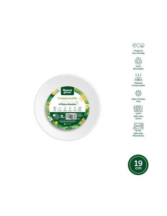 Plato Hondo Redondo Compostable 19CM (PACK-8UND) [LOTE DE 24 Unidades] MAXIPRODUCTS