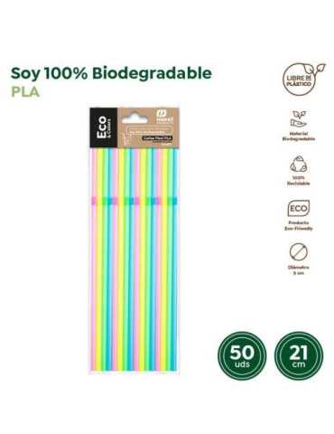 Pajitas Flexibles Biodegradables COLORES (PACK-50U) [LOTE DE 28 Unidades] MAXIPRODUCTS
