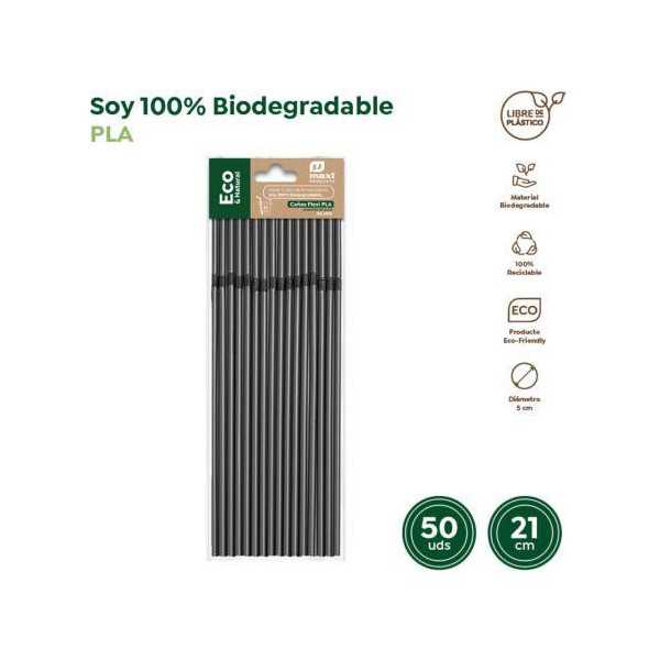 Pajitas Flexibles Biodegradables Negras (PACK-50U) [LOTE DE 28 Unidades] MAXIPRODUCTS