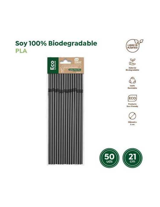 Pajitas Flexibles Biodegradables Negras (PACK-50U) [LOTE DE 28 Unidades] MAXIPRODUCTS