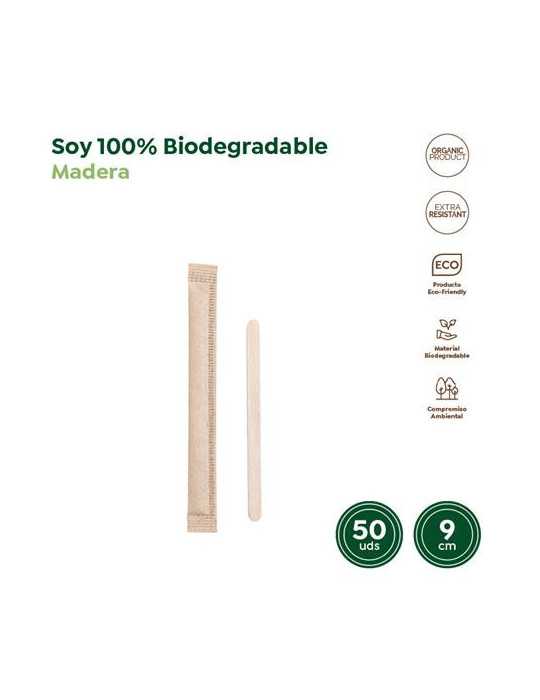 Paletina Madera Biodegradable 9CM (PACK-50UND) [LOTE DE 44 Unidades] MAXIPRODUCTS