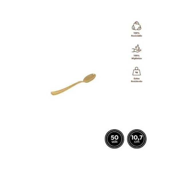 Cuchara Mini Oro 10,7CM 50 Uds Reutilizable 1807R [LOTE DE 30 Unidades] MAXIPRODUCTS