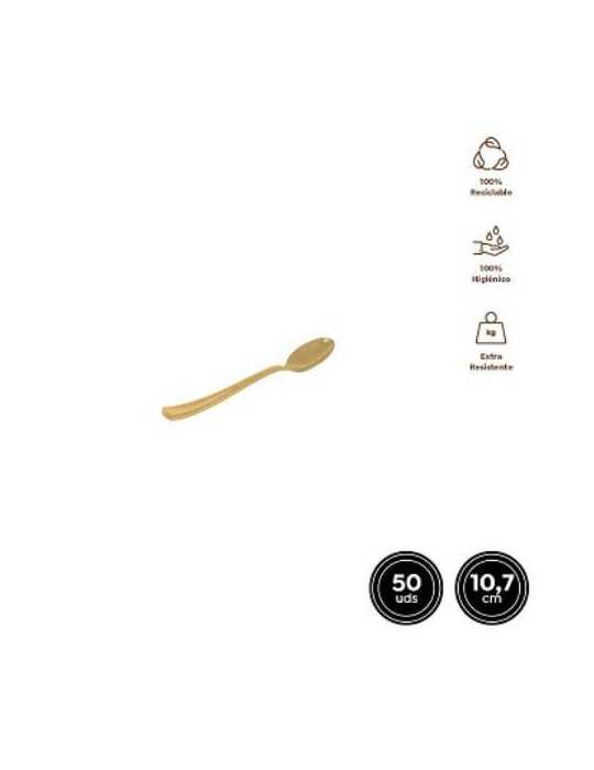 Cuchara Mini Oro 10,7CM 50 Uds Reutilizable 1807R [LOTE DE 30 Unidades] MAXIPRODUCTS