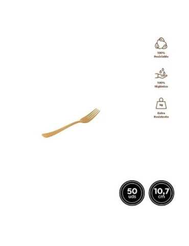Tenedor Mini Oro 10,7CM 50 Uds Reutilizable 1803R [LOTE DE 30 Unidades] MAXIPRODUCTS