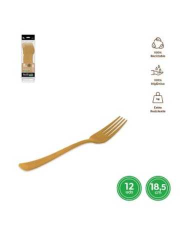 Tenedor Oro 18,5CM Reutilizable 12 Uds 1784R [LOTE DE 32 Unidades] MAXIPRODUCTS