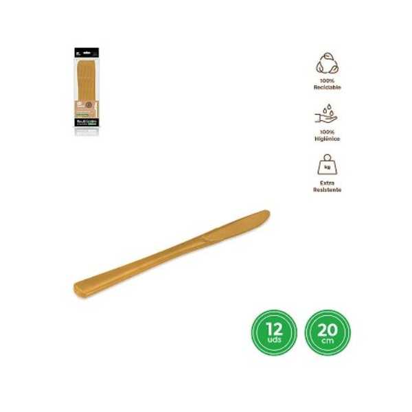 Cuchillo Oro 20CM Reutilizable 12UDS 1783R [LOTE DE 32 Unidades] MAXIPRODUCTS