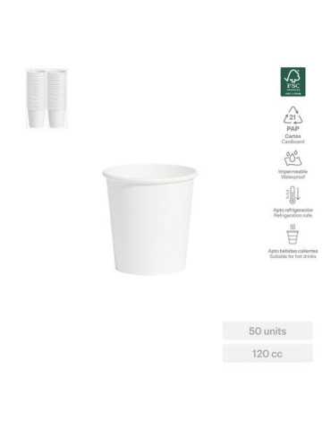 Vaso Carton Blanco 120CC (PACK-50UND) [LOTE DE 18 Unidades] MAXIPRODUCTS