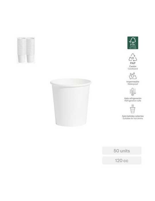 Vaso Carton Blanco 120CC (PACK-50UND) [LOTE DE 18 Unidades] MAXIPRODUCTS