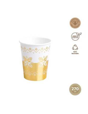 Vaso Carton 270CC Oro Metalizado 6UDS 7666 [LOTE DE 22 Unidades] MAXIPRODUCTS