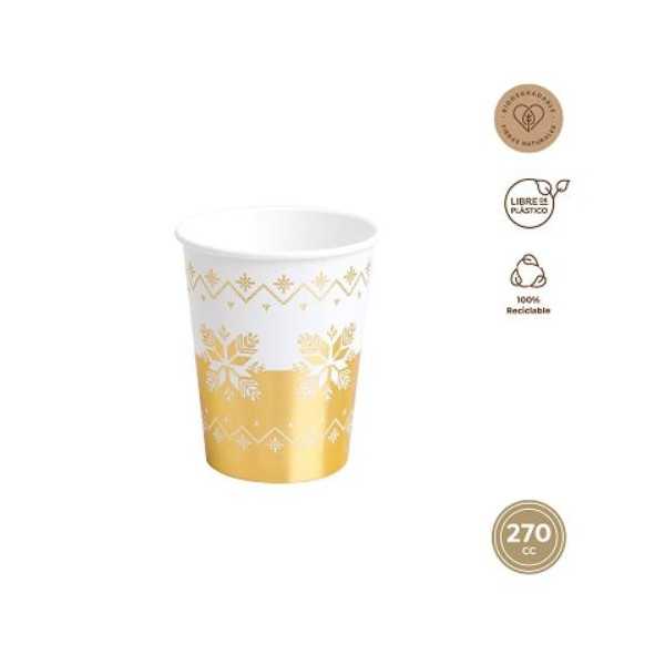 Vaso Carton 270CC Oro Metalizado 6UDS 7666 [LOTE DE 22 Unidades] MAXIPRODUCTS
