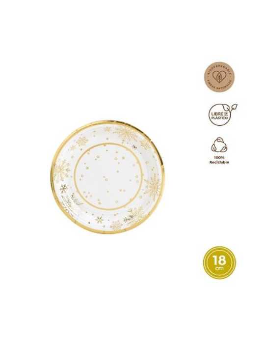 Plato Redondo Carton 18CM Blanco y Oro 8UDS 7674 [LOTE DE 18 Unidades] MAXIPRODUCTS