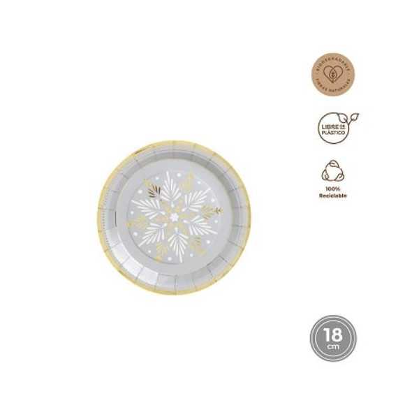 Plato Redondo Carton 18CM Plata y Oro 8UDS 7120 [LOTE DE 18 Unidades] MAXIPRODUCTS