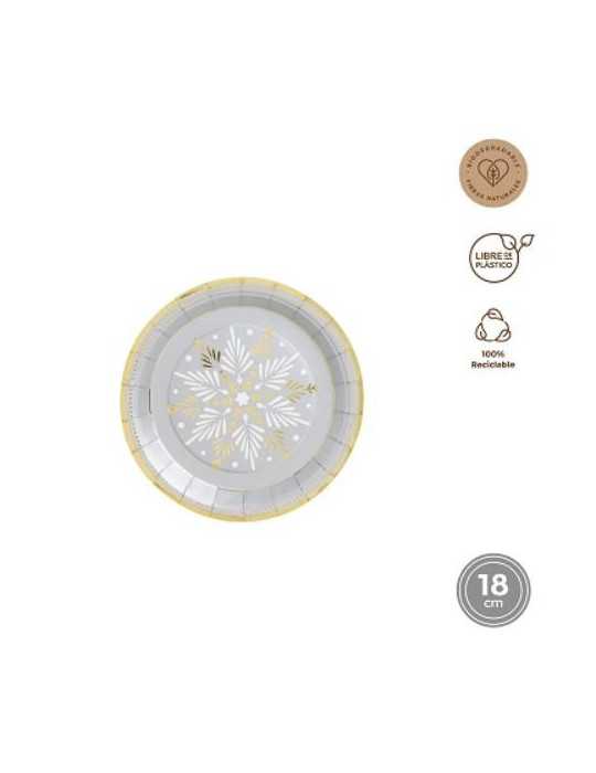 Plato Redondo Carton 18CM Plata y Oro 8UDS 7120 [LOTE DE 18 Unidades] MAXIPRODUCTS