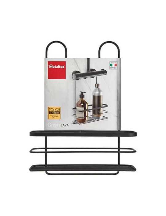 Estante Baño con Gancho Origin Lava Negro 28X14X38 [LOTE DE 2 Unidades] METALTEX