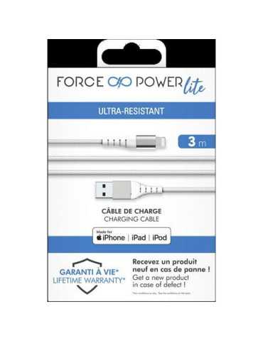 Cable USB-a/Lightning Reforzado 3M 2.4A Blanco [LOTE DE 2 Unidades] METRONIC