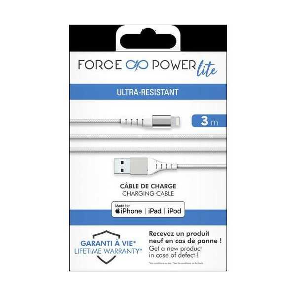 Cable USB-a/Lightning Reforzado 3M 2.4A Blanco [LOTE DE 2 Unidades] METRONIC