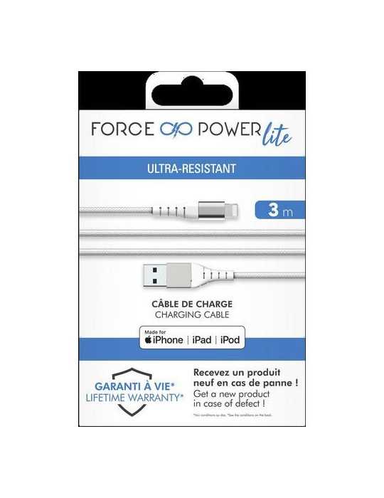 Cable USB-a/Lightning Reforzado 3M 2.4A Blanco [LOTE DE 2 Unidades] METRONIC