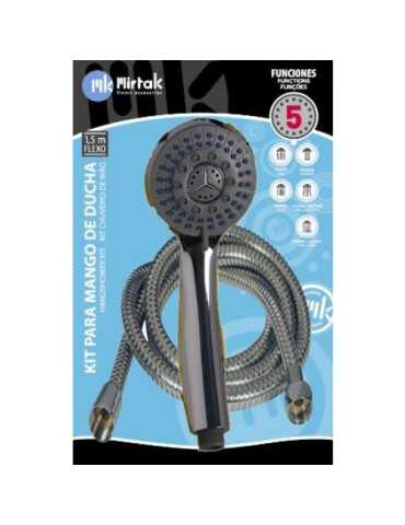Kit Ducha Niger Cromo Flexo Metálico 1,5 m B17052 [LOTE DE 4 Unidades] MIRTAK