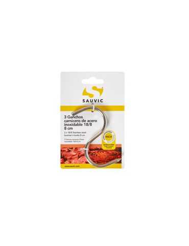 Blister 3 Ganchos Carnicero Acero Inoxidable 18/8 8CM [LOTE DE 14 Unidades] SAUVIC