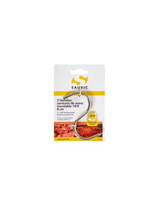 Blister 3 Ganchos Carnicero Acero Inoxidable 18/8 8CM [LOTE DE 14 Unidades] SAUVIC