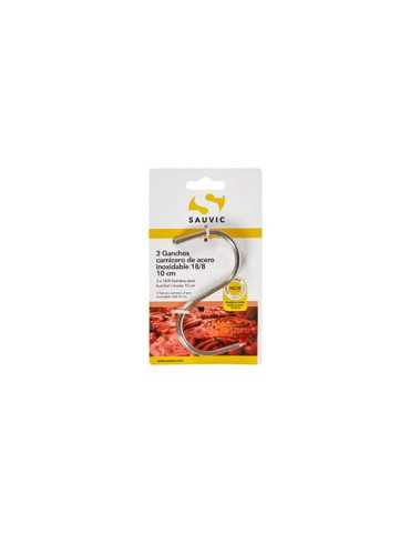 Blister 3 Ganchos Carnicero Acero Inoxidable 18/8 10CM [LOTE DE 12 Unidades] SAUVIC