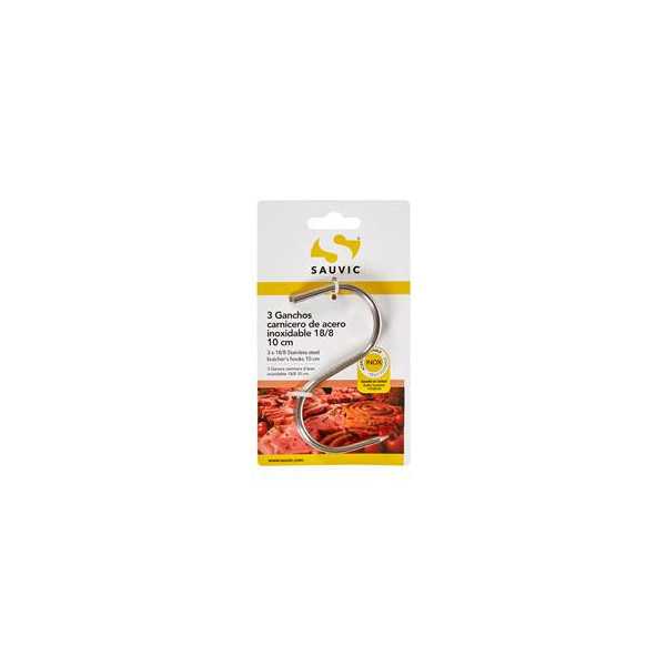 Blister 3 Ganchos Carnicero Acero Inoxidable 18/8 10CM [LOTE DE 12 Unidades] SAUVIC
