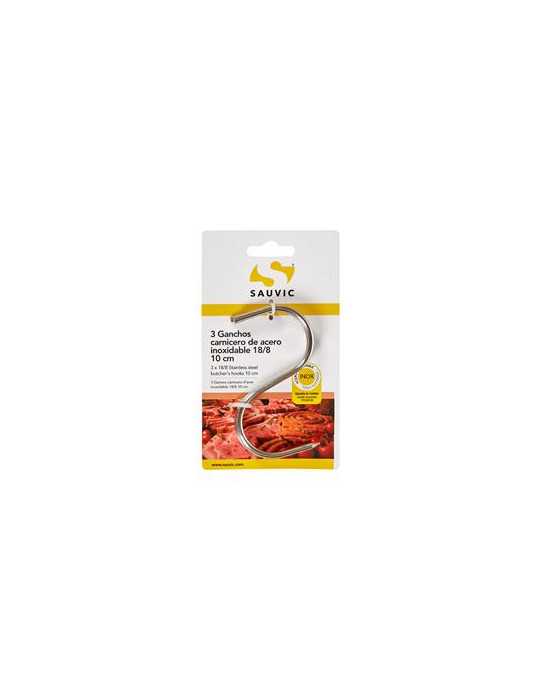 Blister 3 Ganchos Carnicero Acero Inoxidable 18/8 10CM [LOTE DE 12 Unidades] SAUVIC