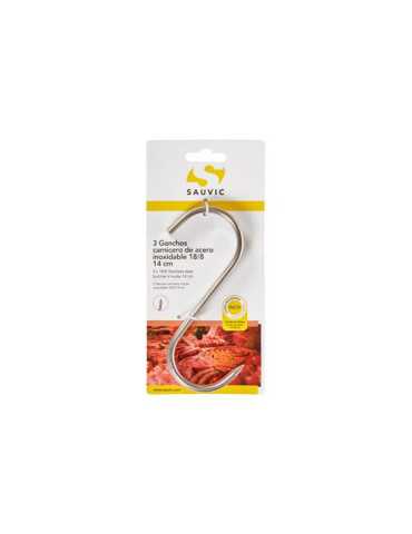 Blister 3 Ganchos Carnicero Acero Inoxidable 18/8 14CM [LOTE DE 10 Unidades] SAUVIC