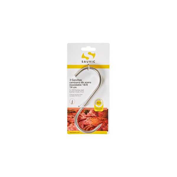 Blister 3 Ganchos Carnicero Acero Inoxidable 18/8 14CM [LOTE DE 10 Unidades] SAUVIC