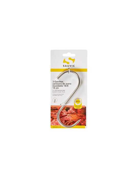 Blister 3 Ganchos Carnicero Acero Inoxidable 18/8 14CM [LOTE DE 10 Unidades] SAUVIC