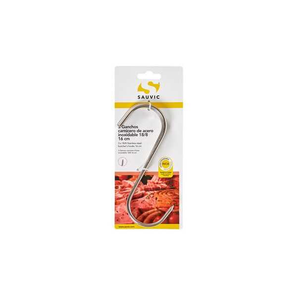 Blister 3 Ganchos Carnicero Acero Inoxidable 18/8 16CM [LOTE DE 10 Unidades] SAUVIC