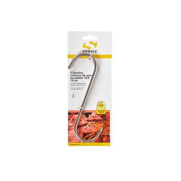 Blister 3 Ganchos Carnicero Acero Inoxidable 18/8 18CM [LOTE DE 8 Unidades] SAUVIC