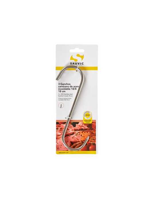 Blister 3 Ganchos Carnicero Acero Inoxidable 18/8 18CM [LOTE DE 8 Unidades] SAUVIC