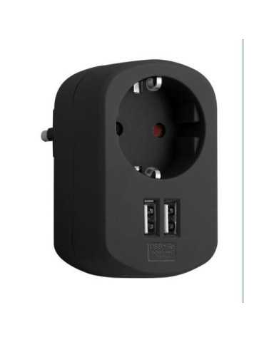 Adaptador Combi 1 Toma 16A 250V+2 USB 3.15A Negro [LOTE DE 2 Unidades] SIMON BRICO