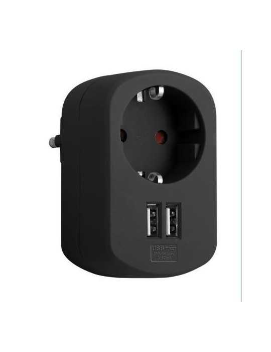 Adaptador Combi 1 Toma 16A 250V+2 USB 3.15A Negro [LOTE DE 2 Unidades] SIMON BRICO