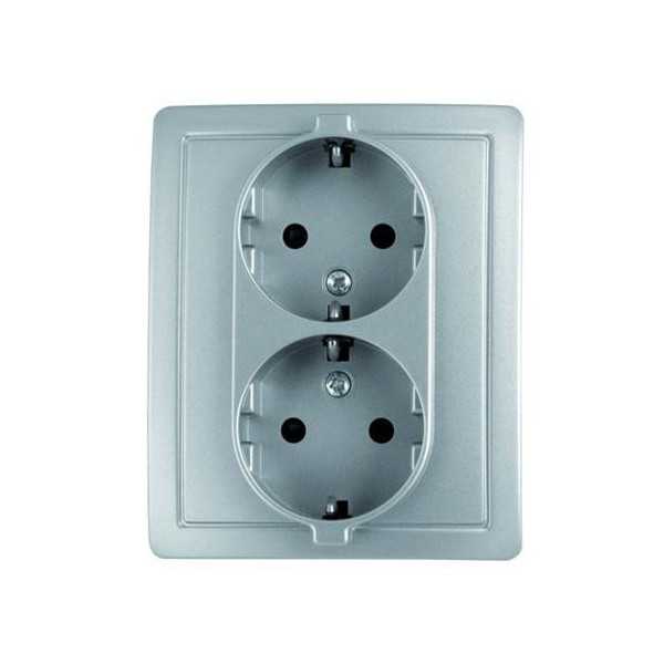 Doble Base Enchufe con TT. Aluminio F1591459026 [LOTE DE 4 Unidades] SIMON BRICO