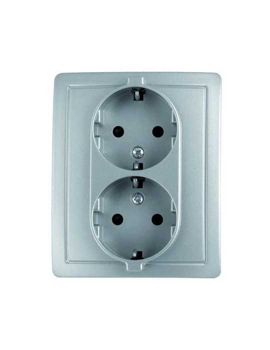 Doble Base Enchufe con TT. Aluminio F1591459026 [LOTE DE 4 Unidades] SIMON BRICO