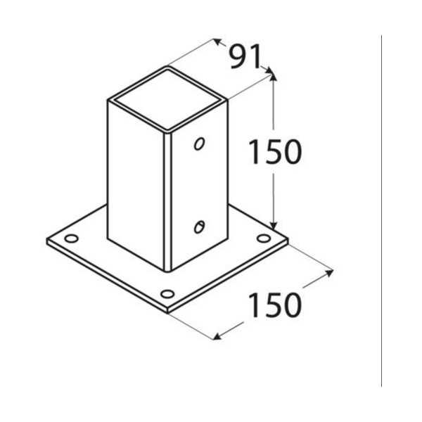 Anclaje Plano para Postes 9X9 cm 91X150X150 mm [LOTE DE 4 Unidades] DOMAX