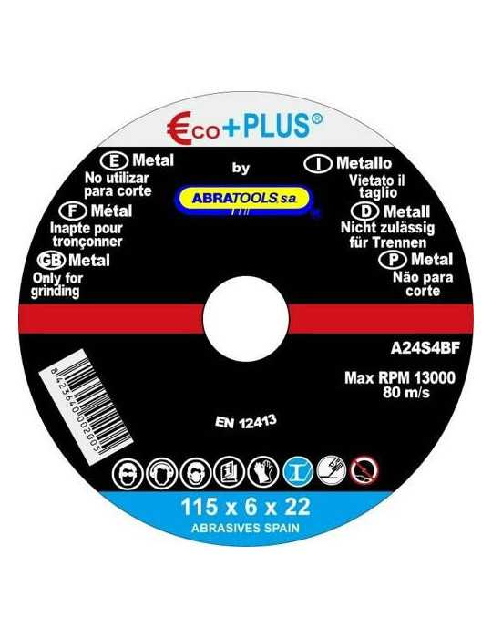 Disco Desbaste Acero 115X6X22.23MM A24S [LOTE DE 30 Unidades] ECO+PLUS
