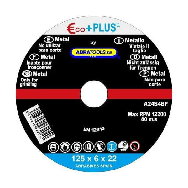 Disco Desbaste Acero 125X6X22.23MM A24S [LOTE DE 26 Unidades] ECO+PLUS