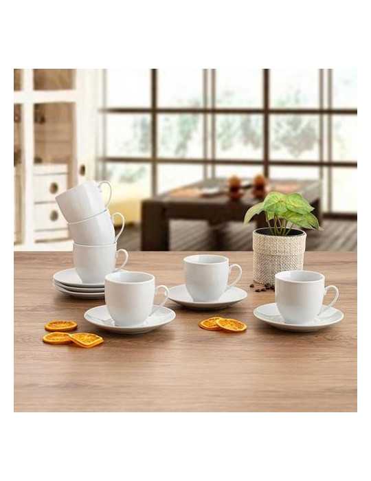 Set 6 Tazas con Plato Porcelana 20CL New Renova [LOTE DE 2 Unidades] ENERIZ