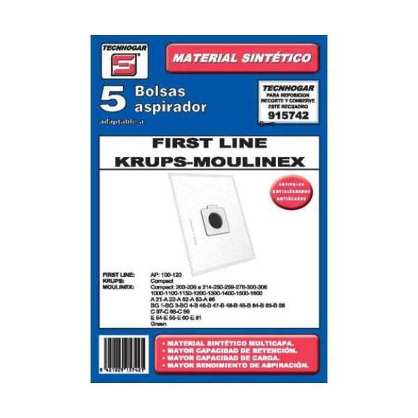 Caja 5 Bolsas Aspirador Moulinex Compact [LOTE DE 4 Unidades] ERSA