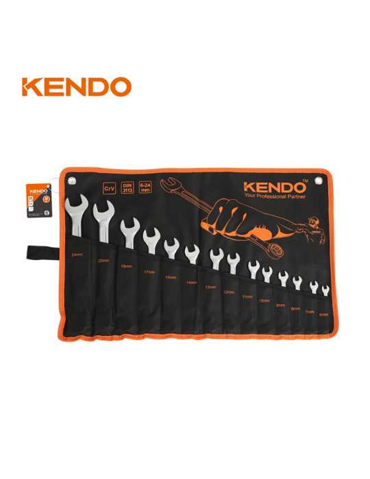 Juego Llaves Combinadas Cr-V 14 Piezas con Bolsa de Nylon 15246 KENDO