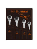 Juego Llave Fija + Llave Carraca para Tuercas Abocardadas Cr-V 4 Piezas 15380 KENDO