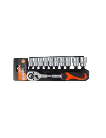 Juego Vasos 12 Caras Cr-V 1/2" + Llave Carraca 11 Piezas 16207 KENDO