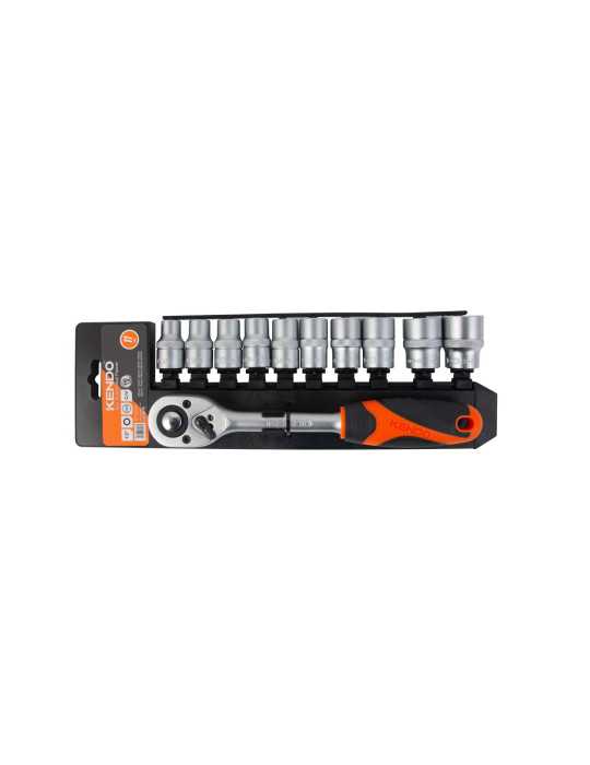 Juego Vasos 12 Caras Cr-V 1/2" + Llave Carraca 11 Piezas 16207 KENDO