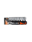 Juego Vasos 12 Caras Cr-V 1/2" + Llave Carraca 11 Piezas 16207 KENDO
