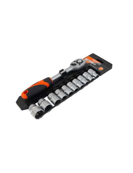 Juego Vasos 12 Caras Cr-V 1/2" + Llave Carraca 11 Piezas 16207 KENDO