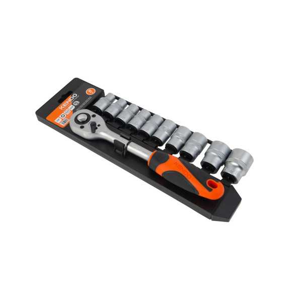 Juego Vasos 12 Caras Cr-V 1/2" + Llave Carraca 11 Piezas 16207 KENDO