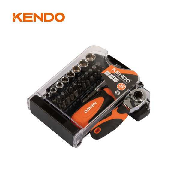 Juego Destornillador y Carraca 1/4" con Puntas y Vasos 35 Piezas 20548 KENDO